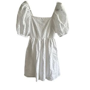 A New Day~White Eyelet mini dress~smocked back detailing~puffed sleeves ~size XS